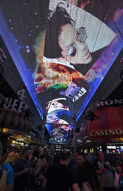 Fremont Street Experience Lit in Tribute to Prince in Las Vegas, Nevada