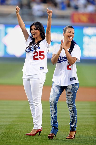 Kim Kardashian and Kourtney Kardashian at the Los Angeles Dodgers' Dodger Stadium on June 29, 2007
