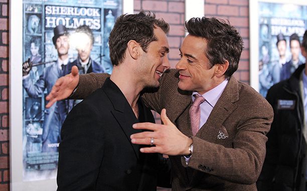 Robert Downey Jr. with Jude Law at the New York premiere of Sherlock Holmes on Dec. 17, 2009