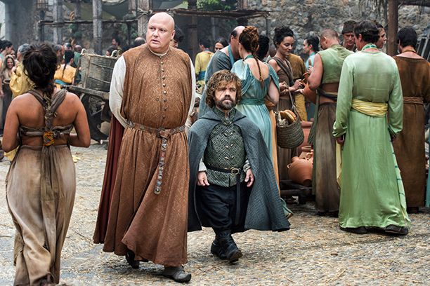 Conleth Hill as Varys and Peter Dinklage as Tyrion Lannister