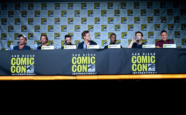 Dominic Purcell, Josh Holloway, Dominic Cooper, Eric Dane, Corey Hawkins, Clive Standen, and Theo Rossi at the Entertainment Weekly: Brave New Warriors Panel
