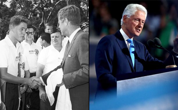 Former President Bill Clinton in 1963 and 2016