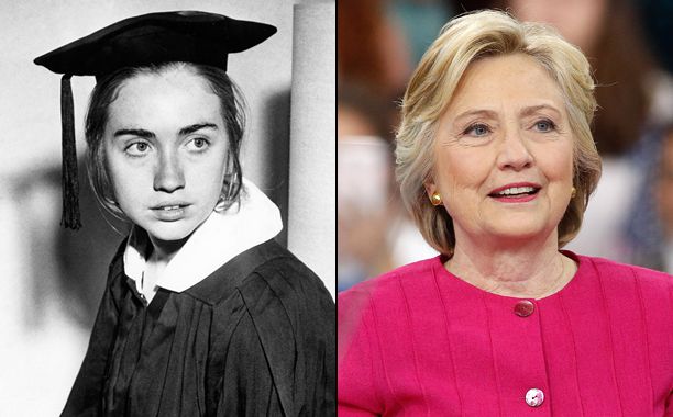 Former Secretary of State and Presidential Candidate Hillary Clinton in 1969 and 2016