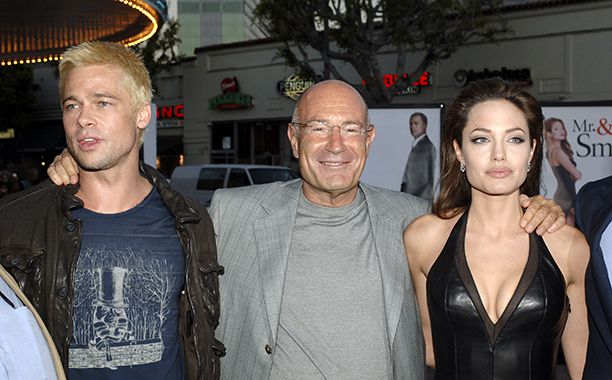 Brad Pitt, Arnon Milchan, and Angelina Jolie in Los Angeles on June 7, 2005