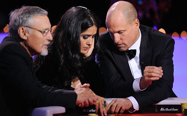 Salma Hayek With Dennis Hopper and Woody Harrelson at the 61st Cannes International Film Festival on May 17, 2008