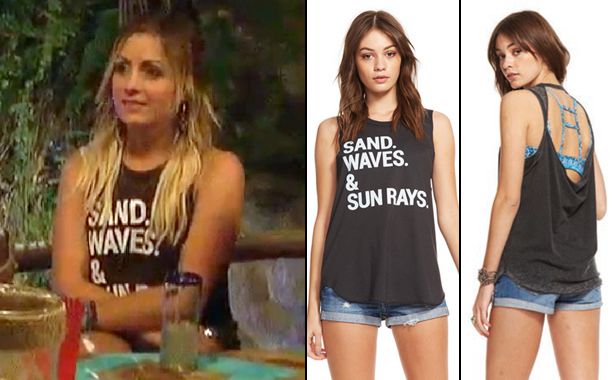 After watching the first episode of Bachelor in Paradise's third season, I&rsquo;m obsessed with Carly Waddell&rsquo;s cool 'Sand. Waves. & Sun Rays.' tank top. What brand is it from? &ndash; LILY