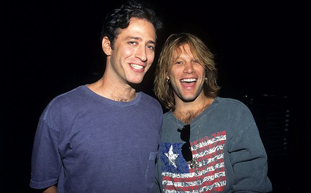 Jon Stewart and Jon Bon Jovi at the Rock and Roll Hall of Fame on April 1, 1995