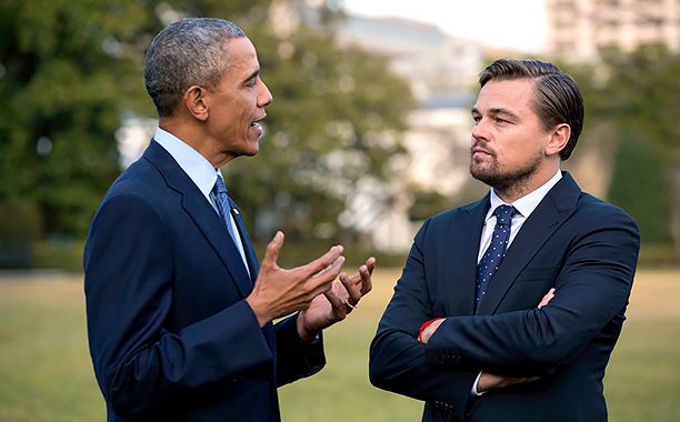 Leonardo DiCaprio with former President Barack Obama at the White House on Sept. 25, 2016