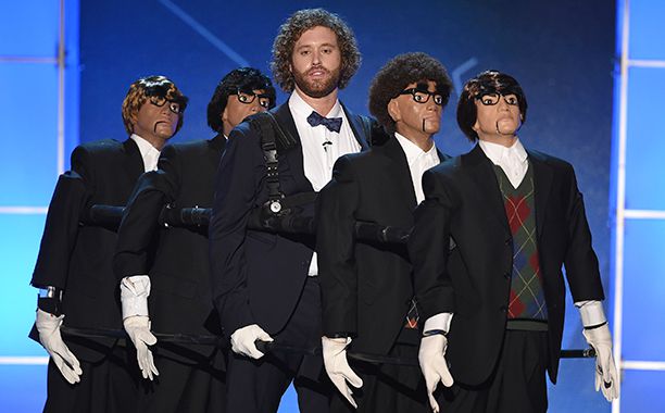 GALLERY: TJ Miller&rsquo;s Funniest Moments: GettyImages-505428216.jpg Host T. J. Miller speaks onstage during the 21st Annual Critics' Choice Awards at Barker Hangar on January 17, 2016 in Santa Monica, California.