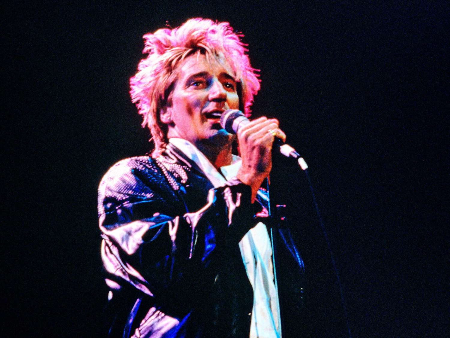 Rod Stewart at The Prince's Trust 10th Birthday Party at Wembley Arena in London&nbsp;on June 20, 1986