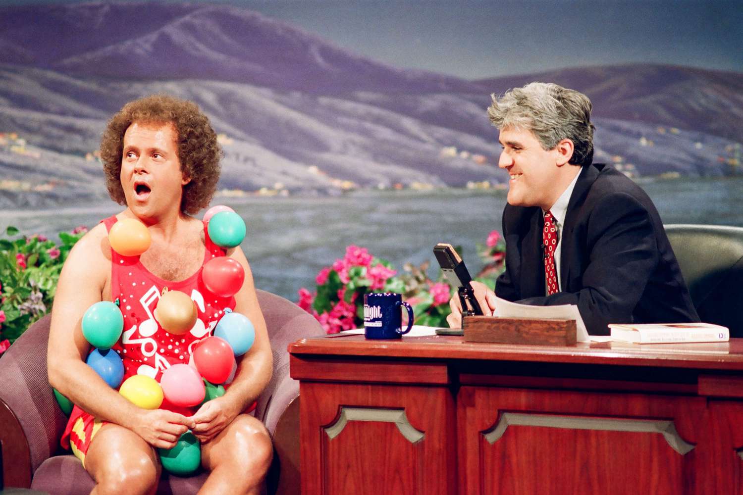 Richard Simmons with Jay Leno on The Tonight Show With Jay Leno on July 12, 1993