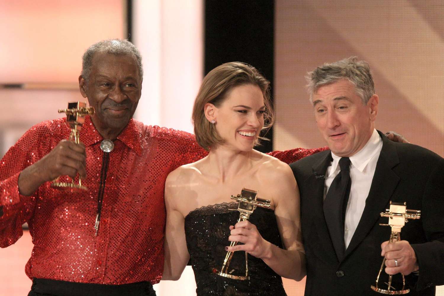 With Hilary Swank and Robert de Niro at the Goldene Kamera Film Awards in 2008