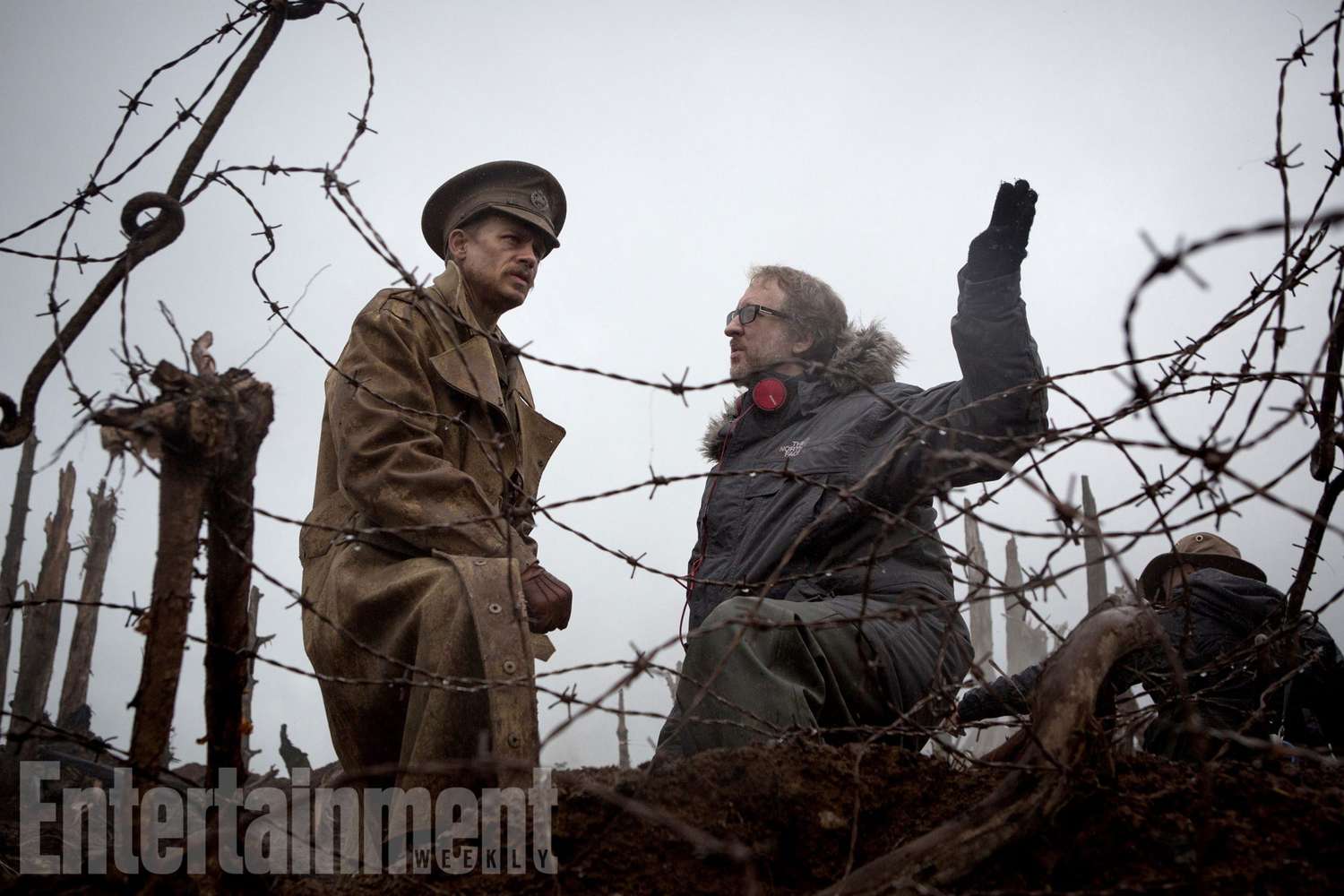 Charlie Hunnam (left) and director James Gray discuss one of the battle scenes&nbsp;