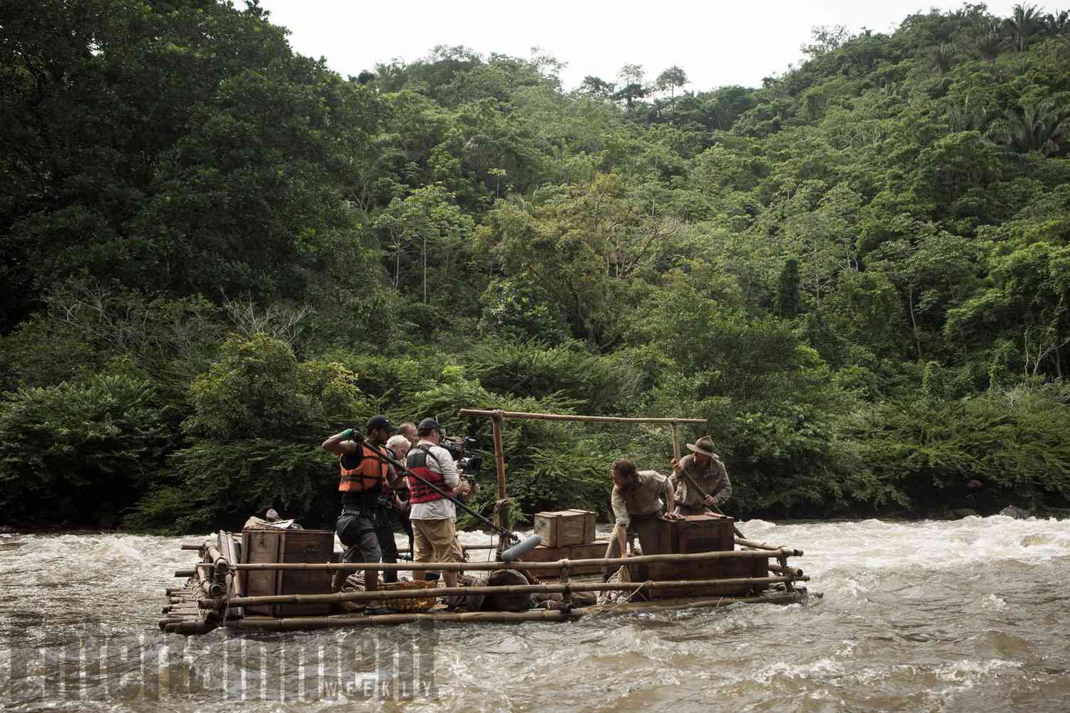 A smaller crew captures the action on the river during filming&nbsp;