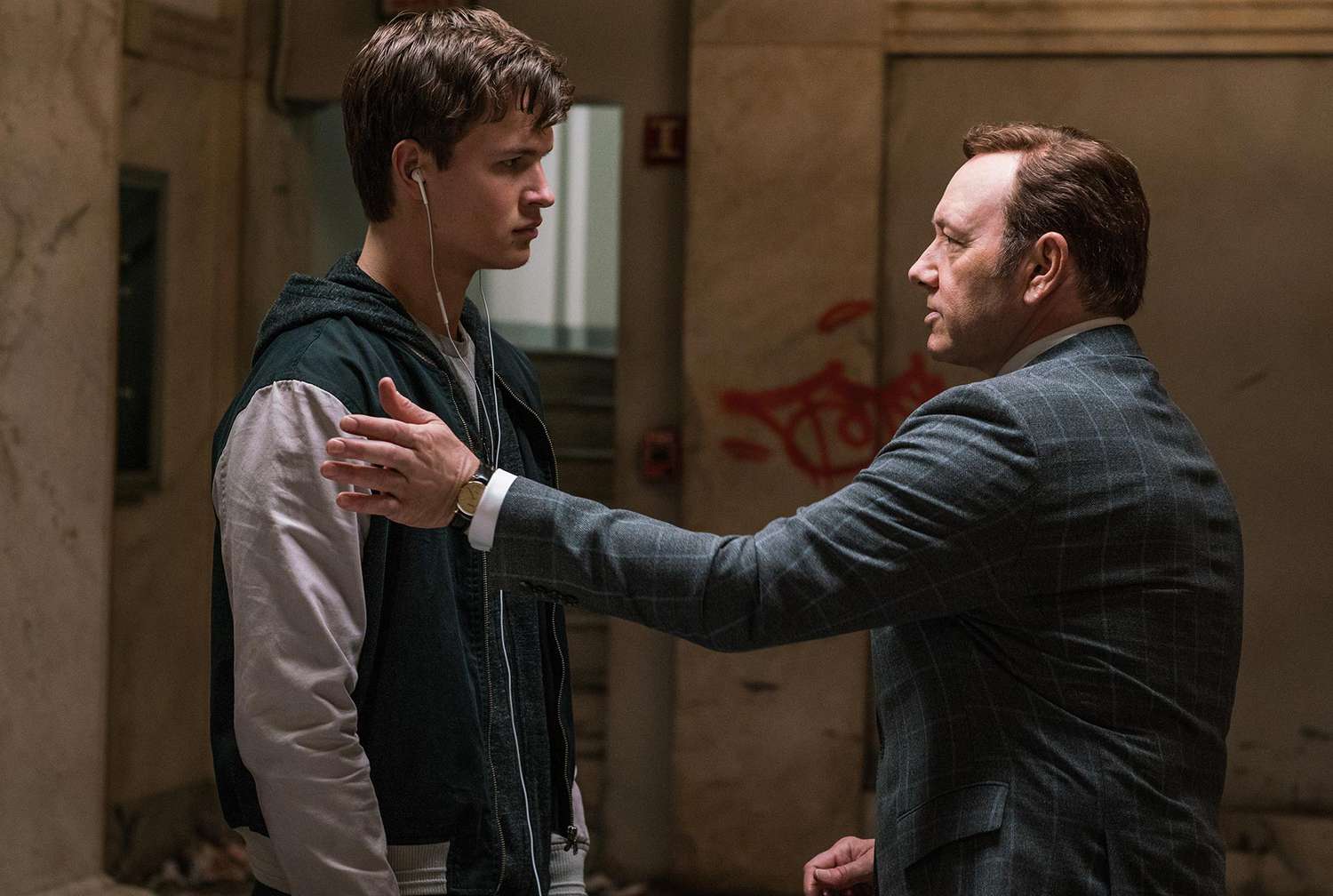 Ansel Elgort;Kevin Spacey