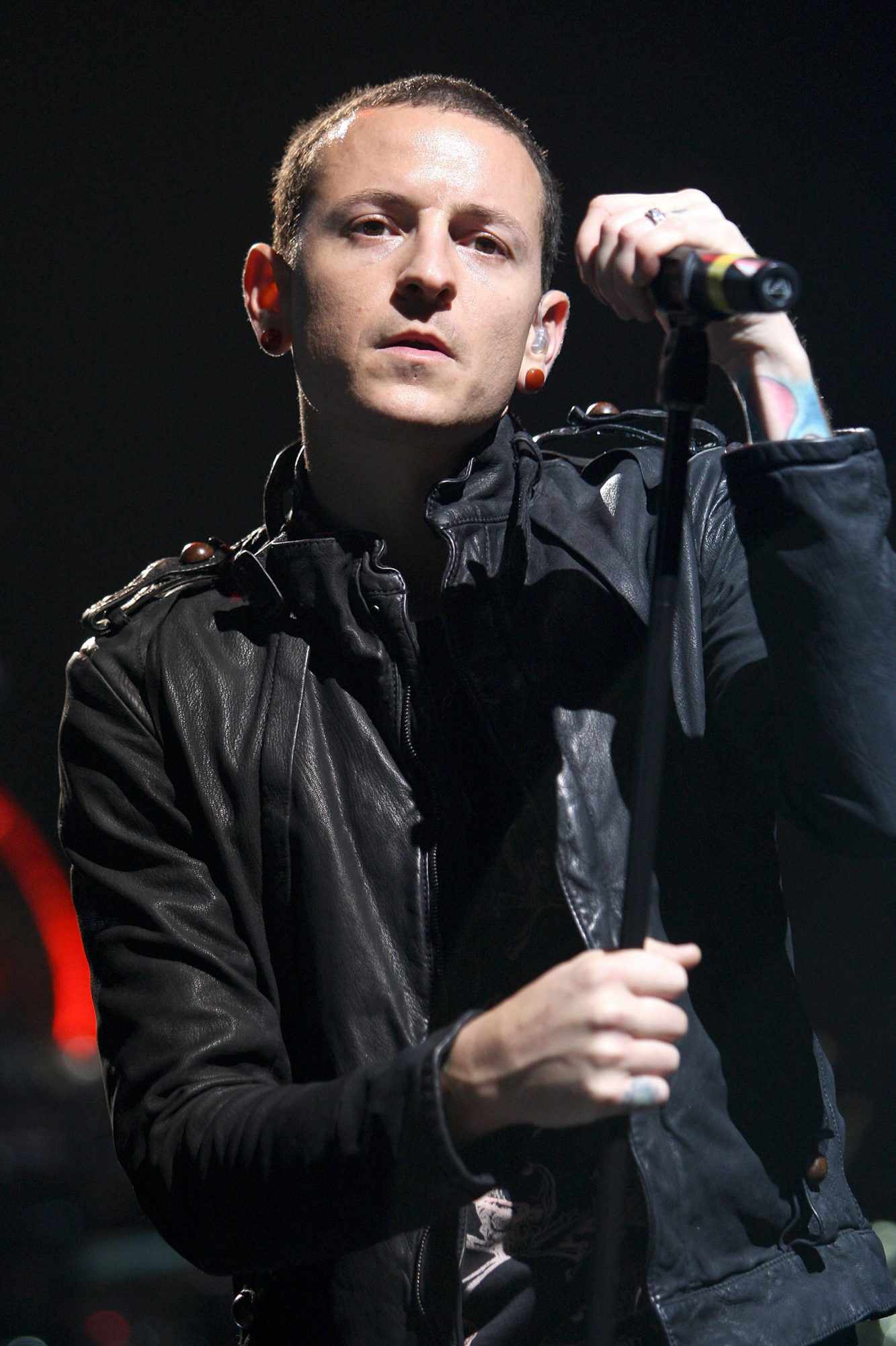 Chester Bennington onstage on March 4, 2008, at the Staples Center in Los Angeles