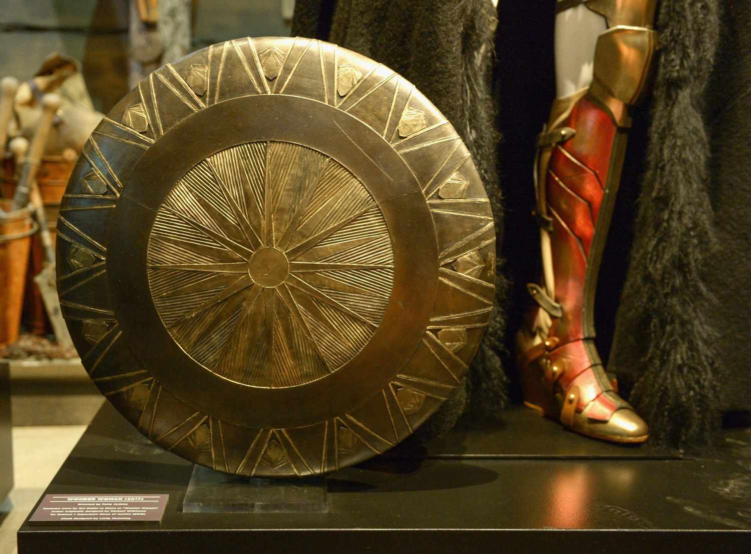 Detail of Wonder Woman's shield and boot