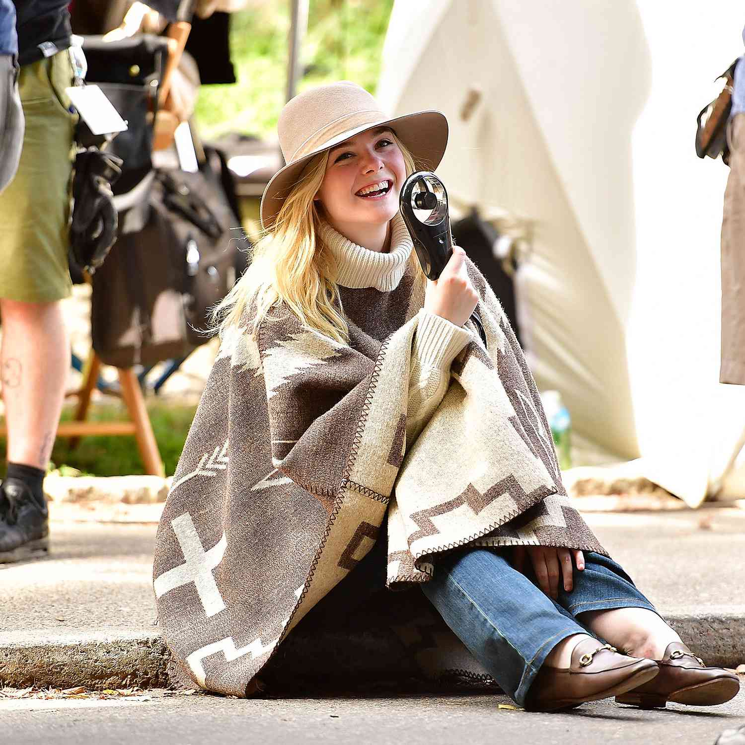Elle Fanning on location for Woody Allen's untitled movie