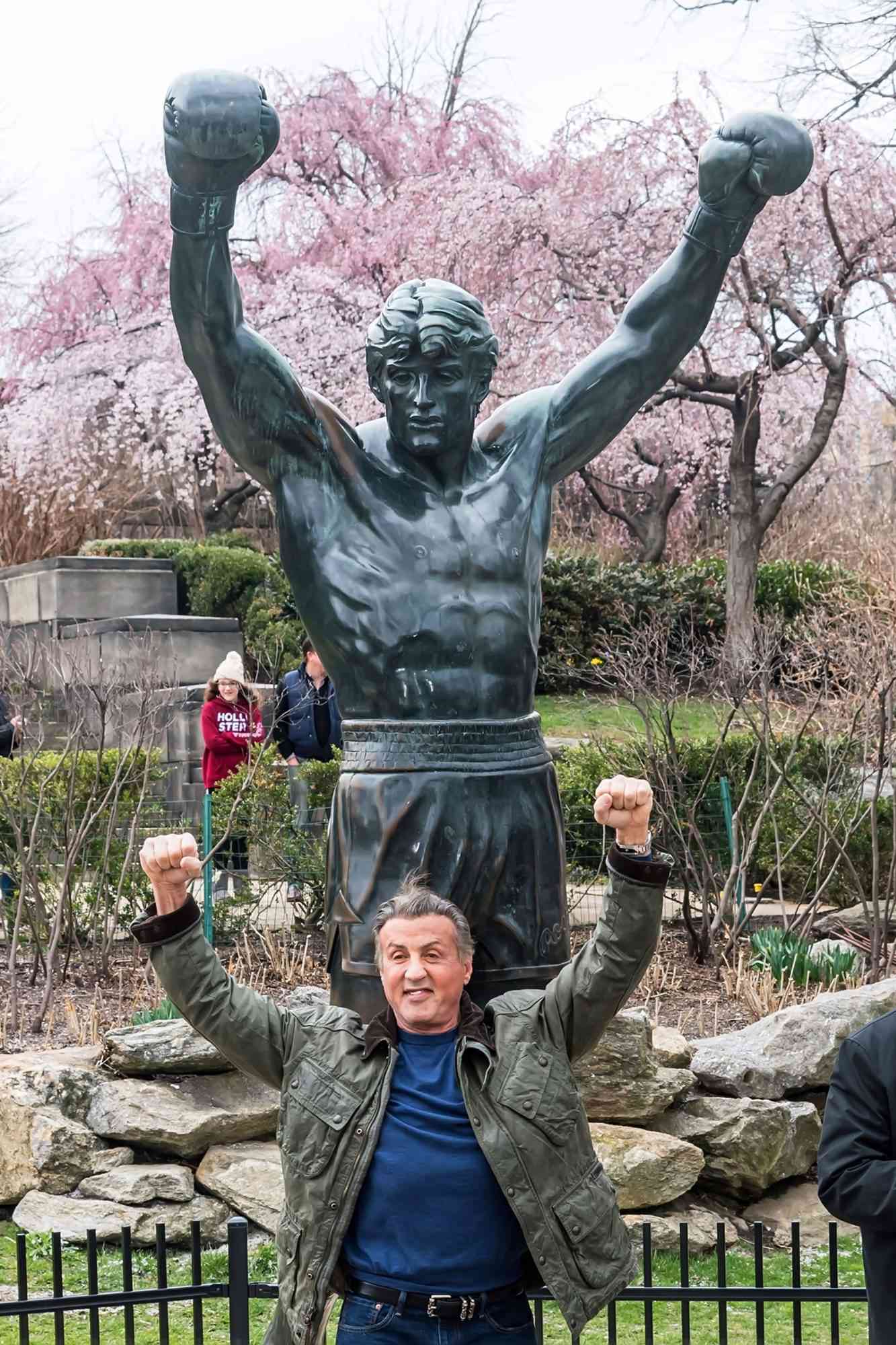 Sylvester Stallone visits the Rocky Statue in Philadelphia