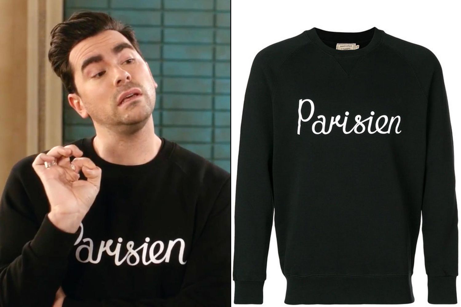 David's (Dan Levy) 'Parisien' sweatshirt on Schitt's Creek