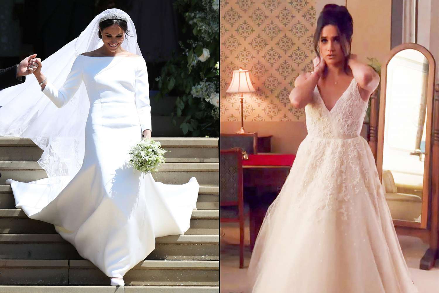How Meghan Markle S Suits Wedding Compared To Her Royal Wedding Ew Com