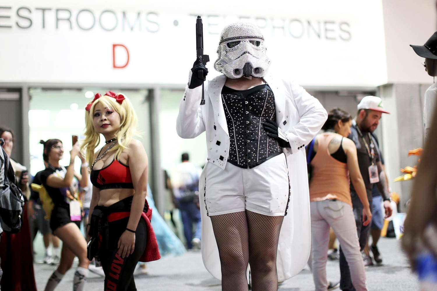 A glamorous stormtrooper in rhinestones poses at&nbsp;Comic-Con