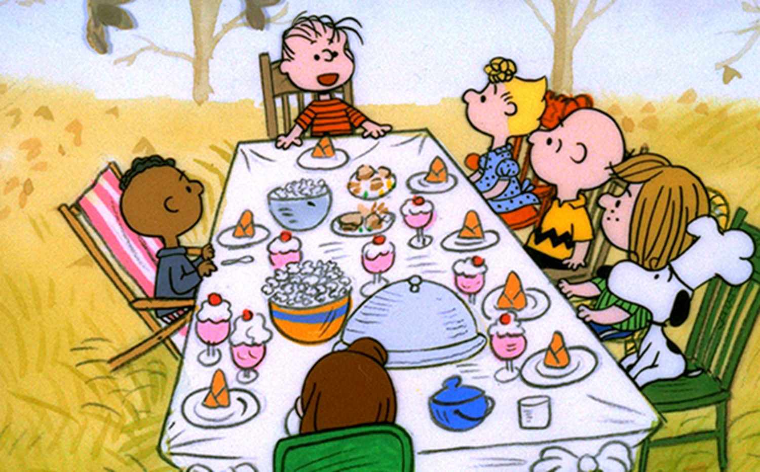 FRANKLIN, LINUS, SALLY, CHARLIE BROWN, PEPPERMINT PATTY, SNOOPY AND MARCIE