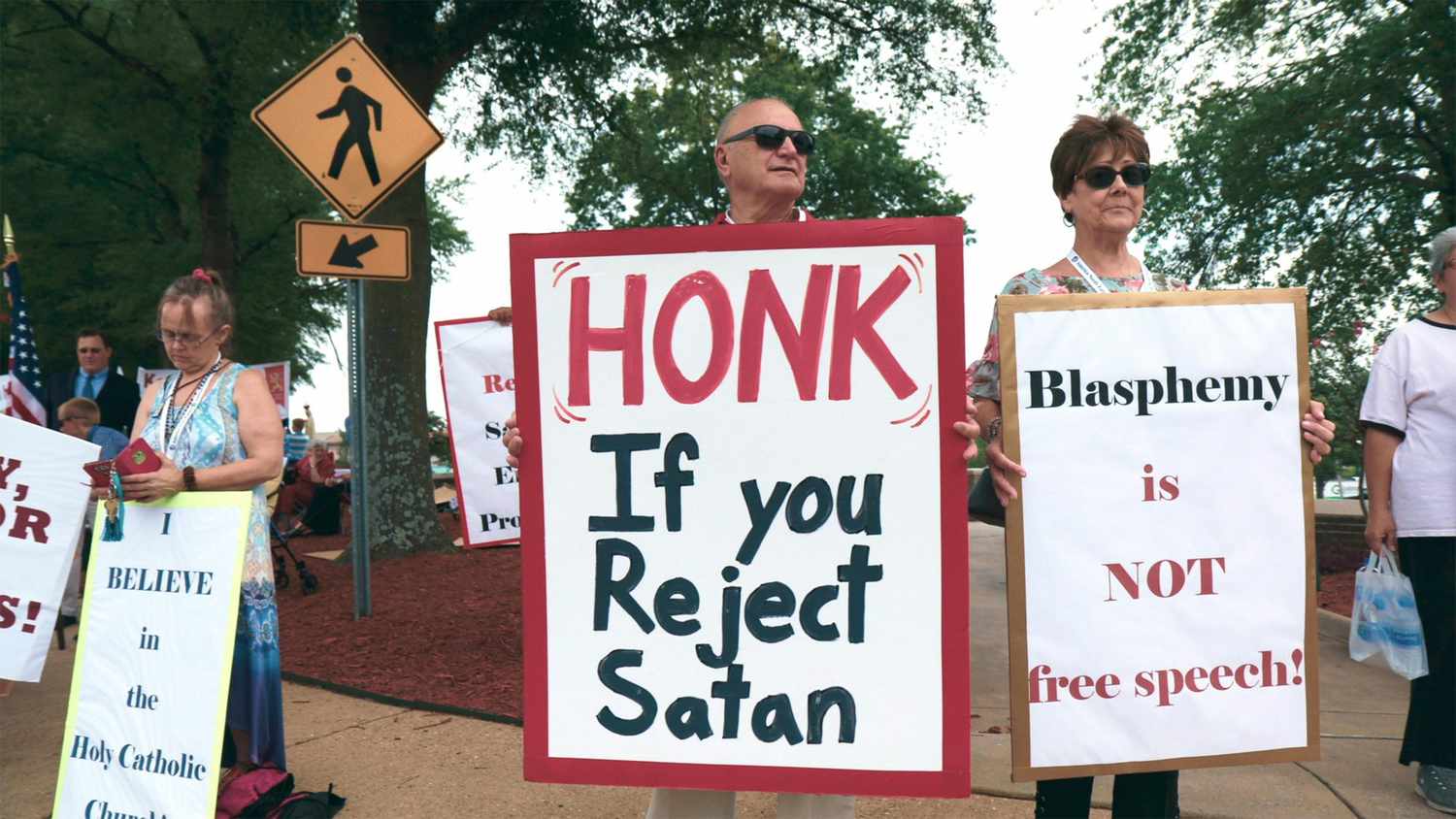 Protest sign against The Satanic Temple in Little Rock, AR from HAIL SATAN?, a Magnolia Pictures release. Photo courtesy of Magnolia Pictures.