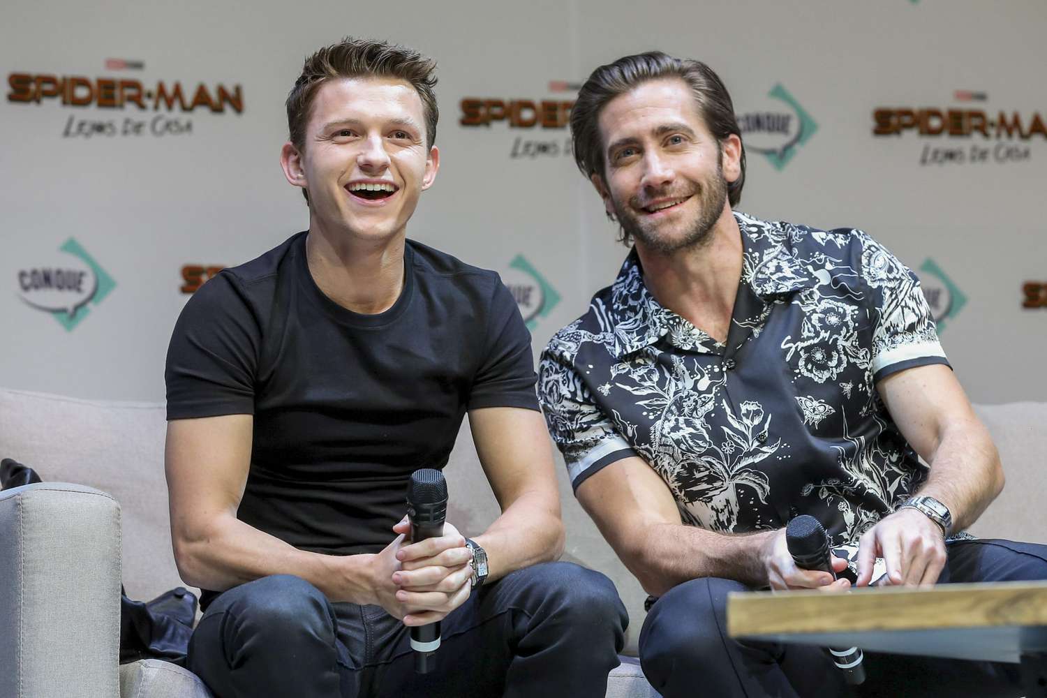 QUERETARO, MEXICO - MAY 04: Tom Holland and Jake Gyllenhaal attend Conque 2019 to present the new film "Spider-Man: Far From Home" at Centro de Congresos on May 4, 2019 in Queretaro, Mexico. (Photo by Victor Chavez/Getty Images)