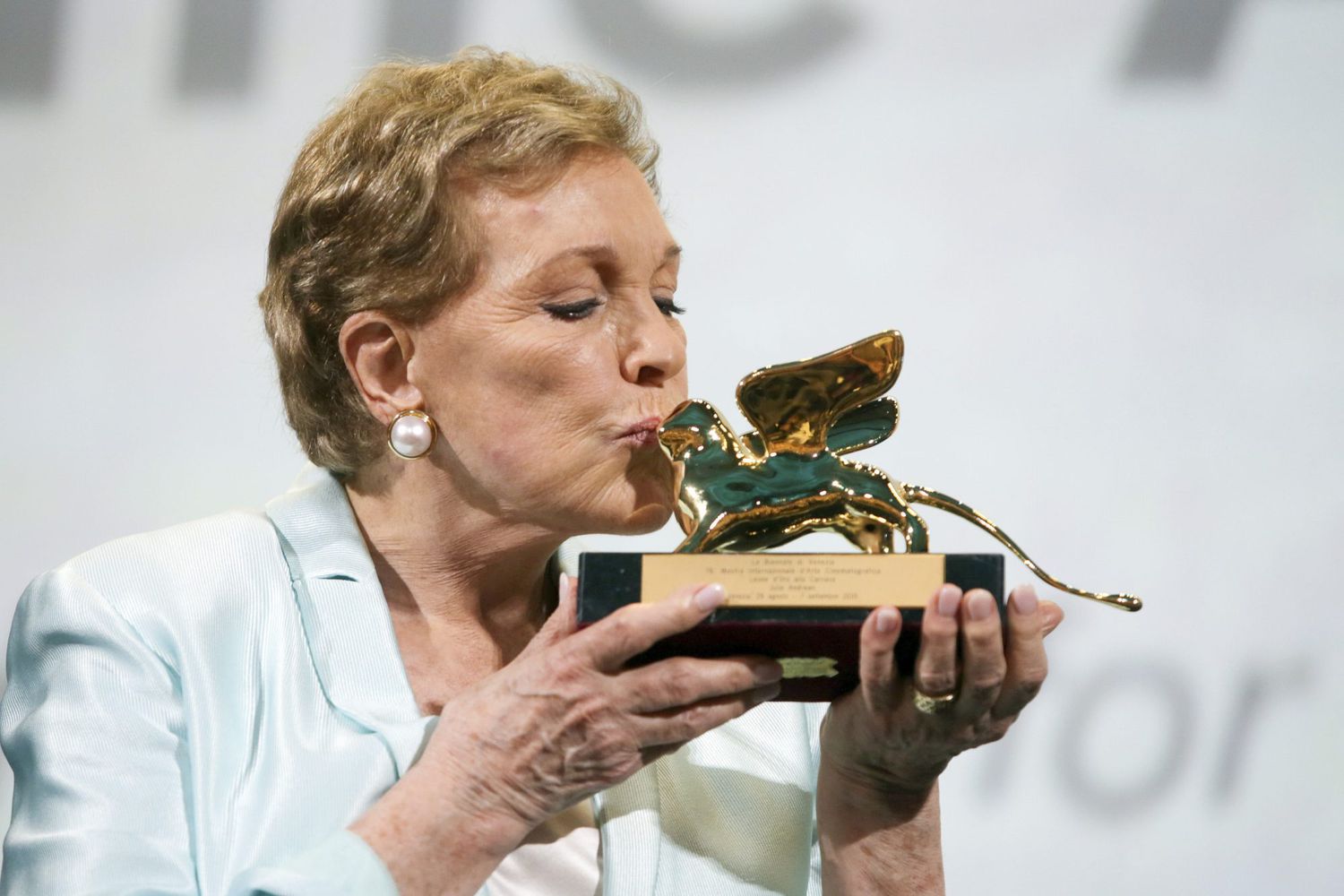 VENICE, ITALY - SEPTEMBER 02: Julie Andrews is awarded the Golden Lion for Lifetime Achievement during the 76th Venice Film Festival at Sala Grande on September 02, 2019 in Venice, Italy. (Photo by Daniele Venturelli/Venturelli Daniele/WireImage, )