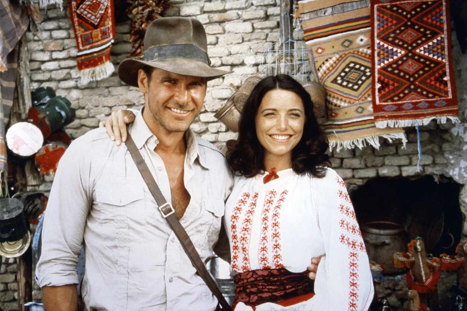 Harrison Ford and Karen Allen on the set of 'Raiders of the Lost Ark'