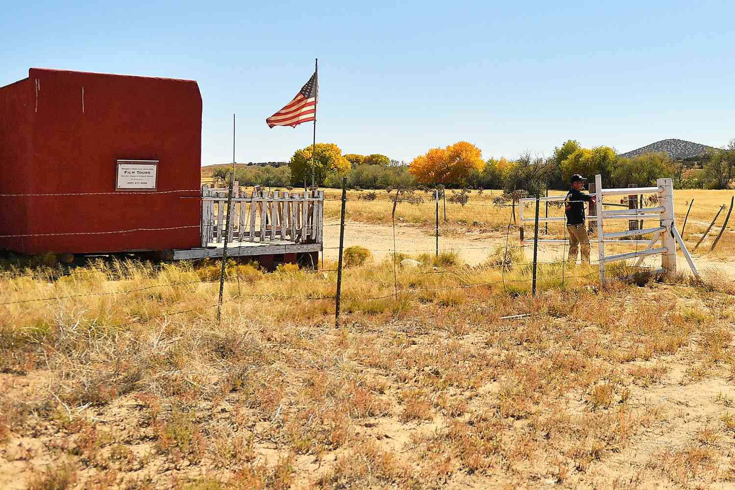 A vehicle from the Office of the Medical Investigator enters the front gate leading to the Bonanza Creek Ranch on October 22, 2021 in Santa Fe, New Mexico. Director of Photography Halyna Hutchins was killed and director Joel Souza was injured on set while filming the movie "Rust" at Bonanza Creek Ranch near Santa Fe, New Mexico on October 21, 2021. The film's star and producer Alec Baldwin discharged a prop firearm that hit Hutchins and Souza.