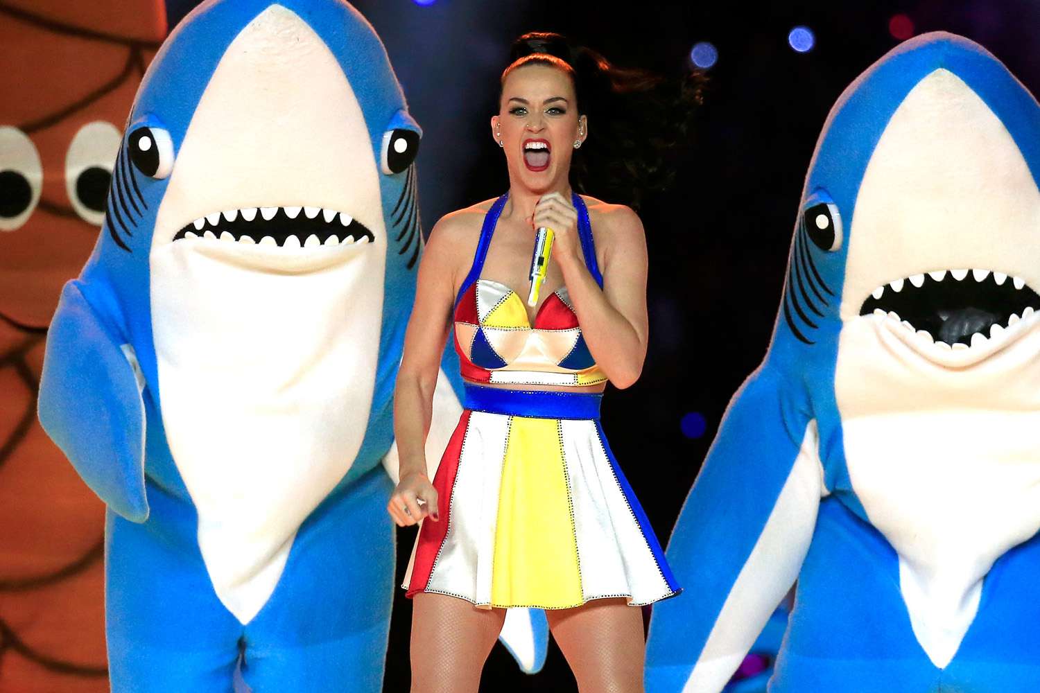 Katy Perry performs with dancers during the Pepsi Super Bowl XLIX Halftime Show