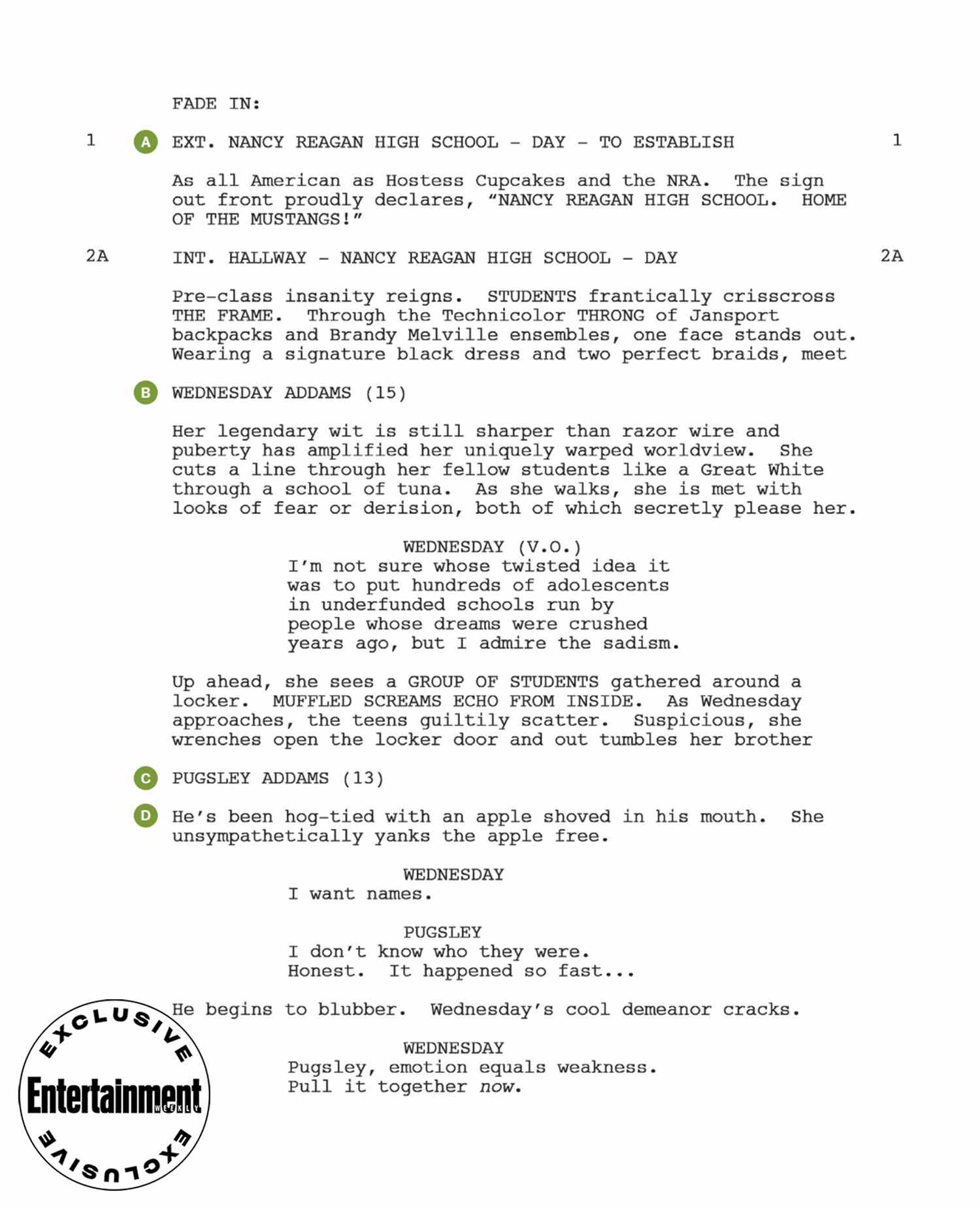 Read a script page from Wednesday, Netflix's Wednesday Addams series | EW.com