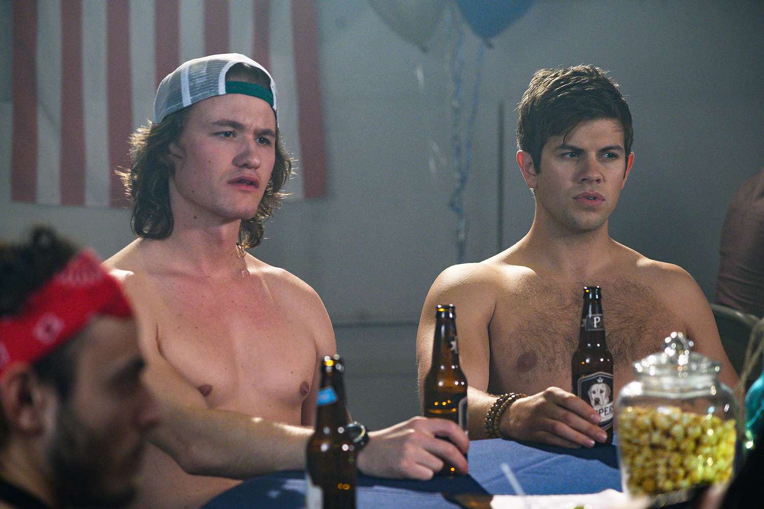 LetterKenny “American Buck and Doe” Episode 901 Post fight with Dierks, the hicks, skids and hockey players attend an American Buck and Doe. Reilly (Dylan Playfair), Jonesy (Andrew Herr), shown.