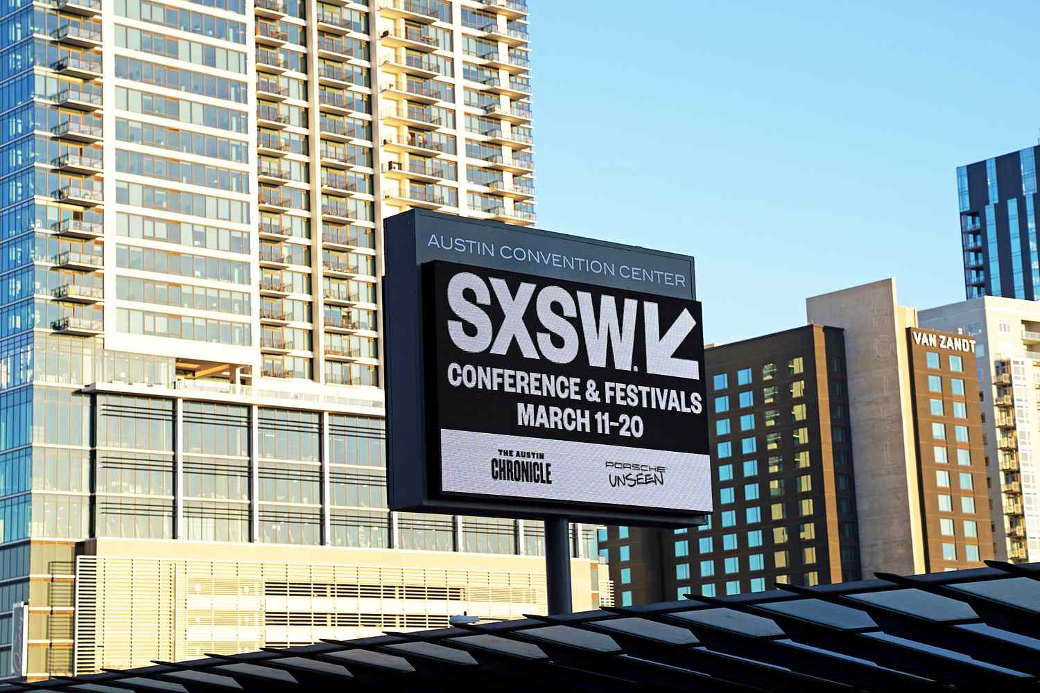 SXSW sign on East Cesar Chavez during the 2022 SXSW Conference and Festivals on March 12, 2022 in Austin, Texas.