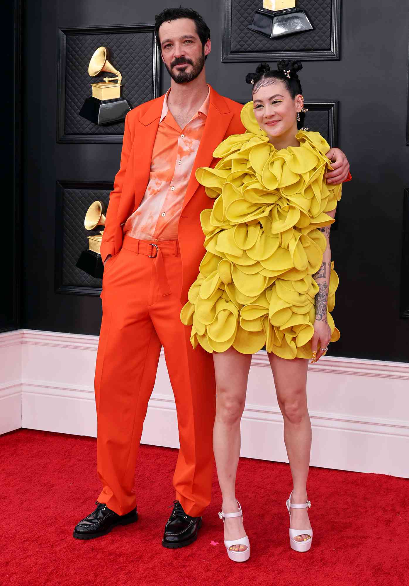 Grammys Awards Red Carpet Peter Bradley and Michelle Zauner of Japanese Breakfast
