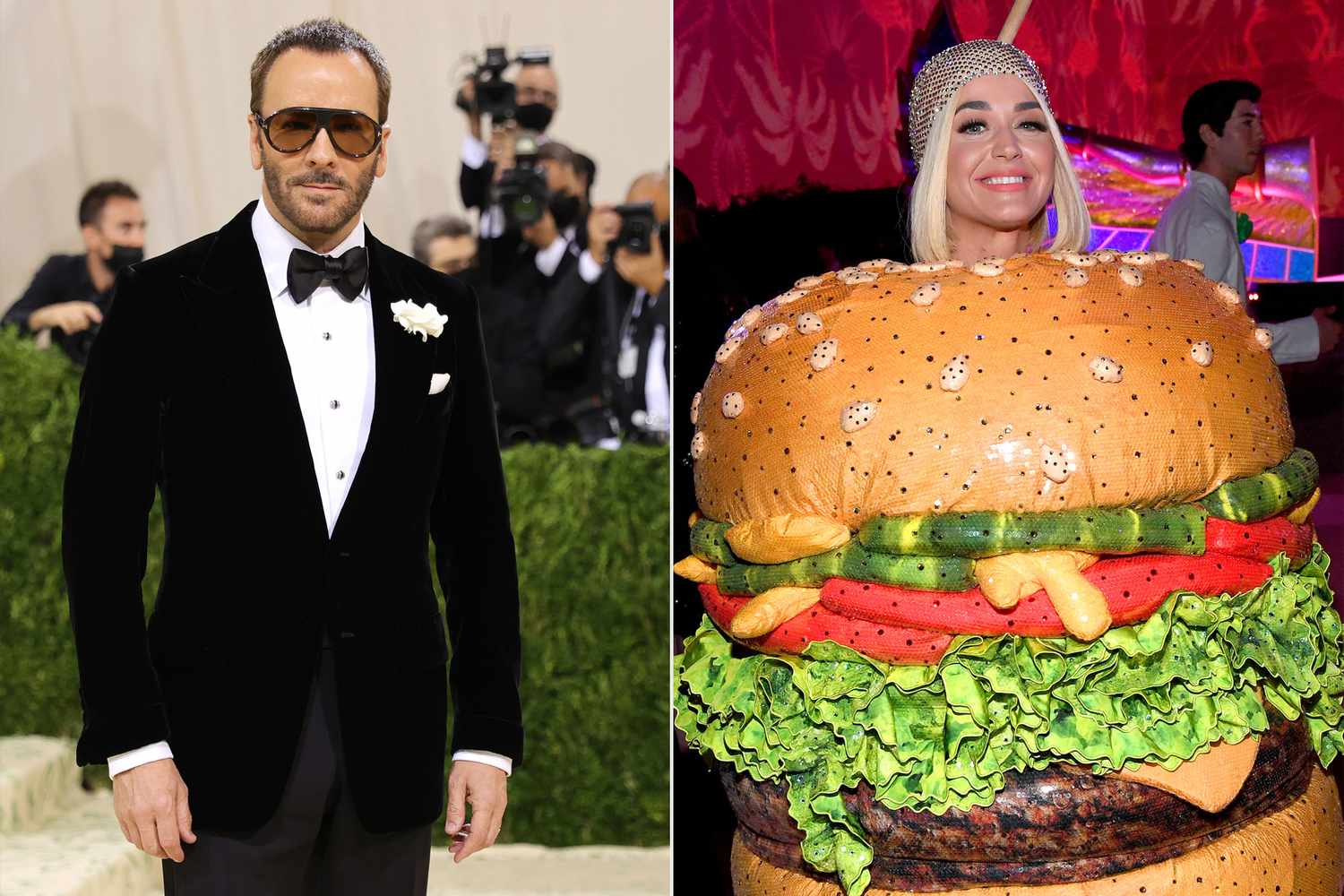 Tom Ford attends The 2021 Met Gala; Katy Perry attends The 2019 Met Gala Celebrating Camp: Notes on Fashion at Metropolitan Museum of Art on May 06, 2019