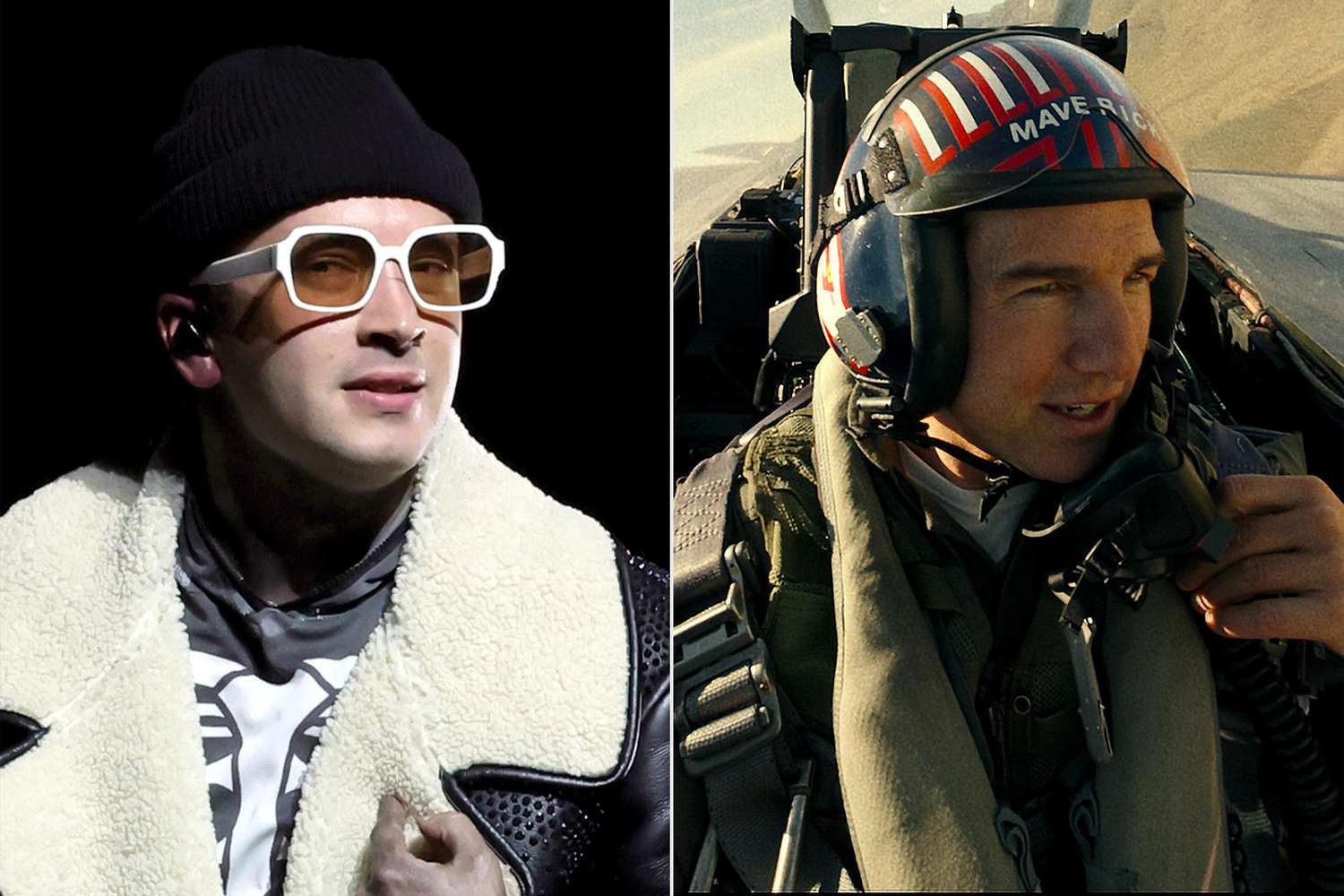 Tyler Joseph in Twenty One Pilots with Tom Cruise in Top Gun: Maverick