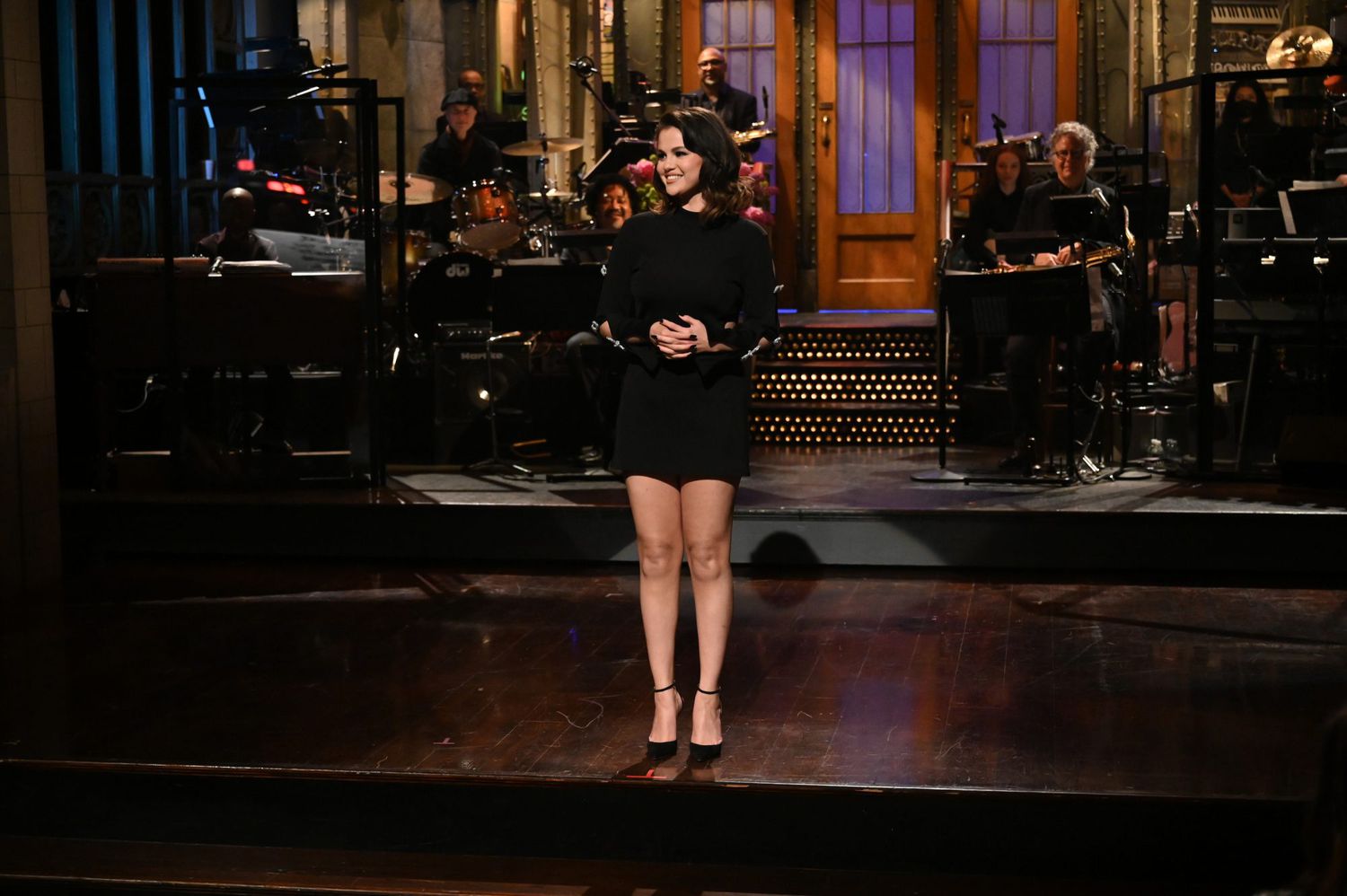 SATURDAY NIGHT LIVE -- Selena Gomez, Post Malone Episode 1825 -- Pictured: Host Selena Gomez during the monologue on Saturday, May 14, 2022 -- (Photo by: Will Heath/NBC/NBCU Photo Bank via Getty Images)