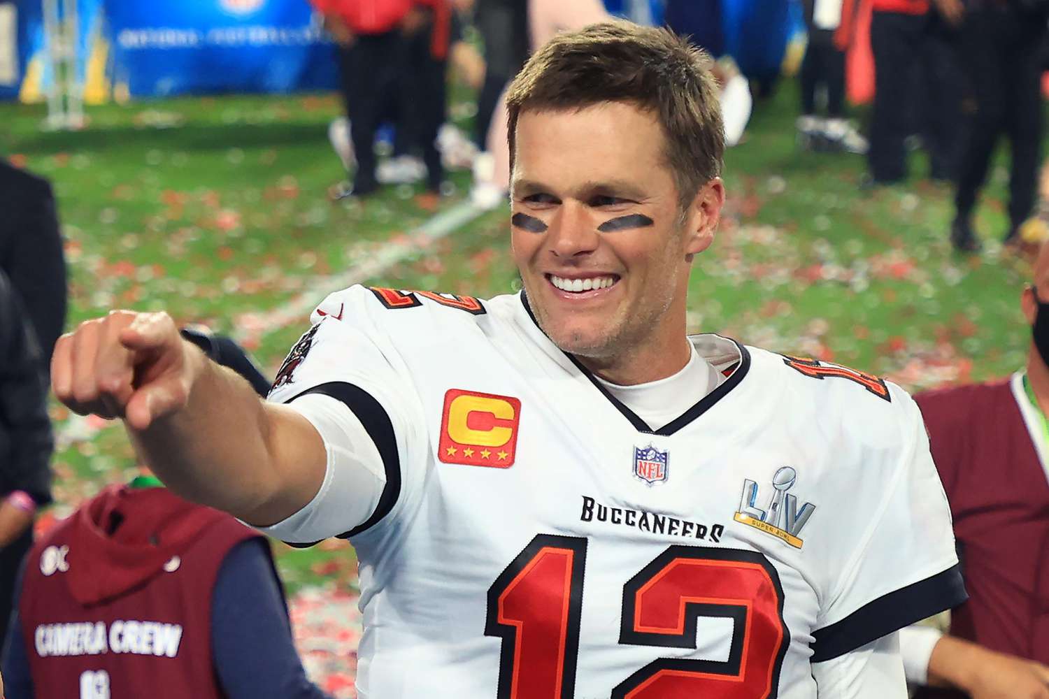 Tom Brady #12 of the Tampa Bay Buccaneers celebrates after defeating the Kansas City Chiefs in Super Bowl LV at Raymond James Stadium on February 07, 2021 in Tampa, Florida.