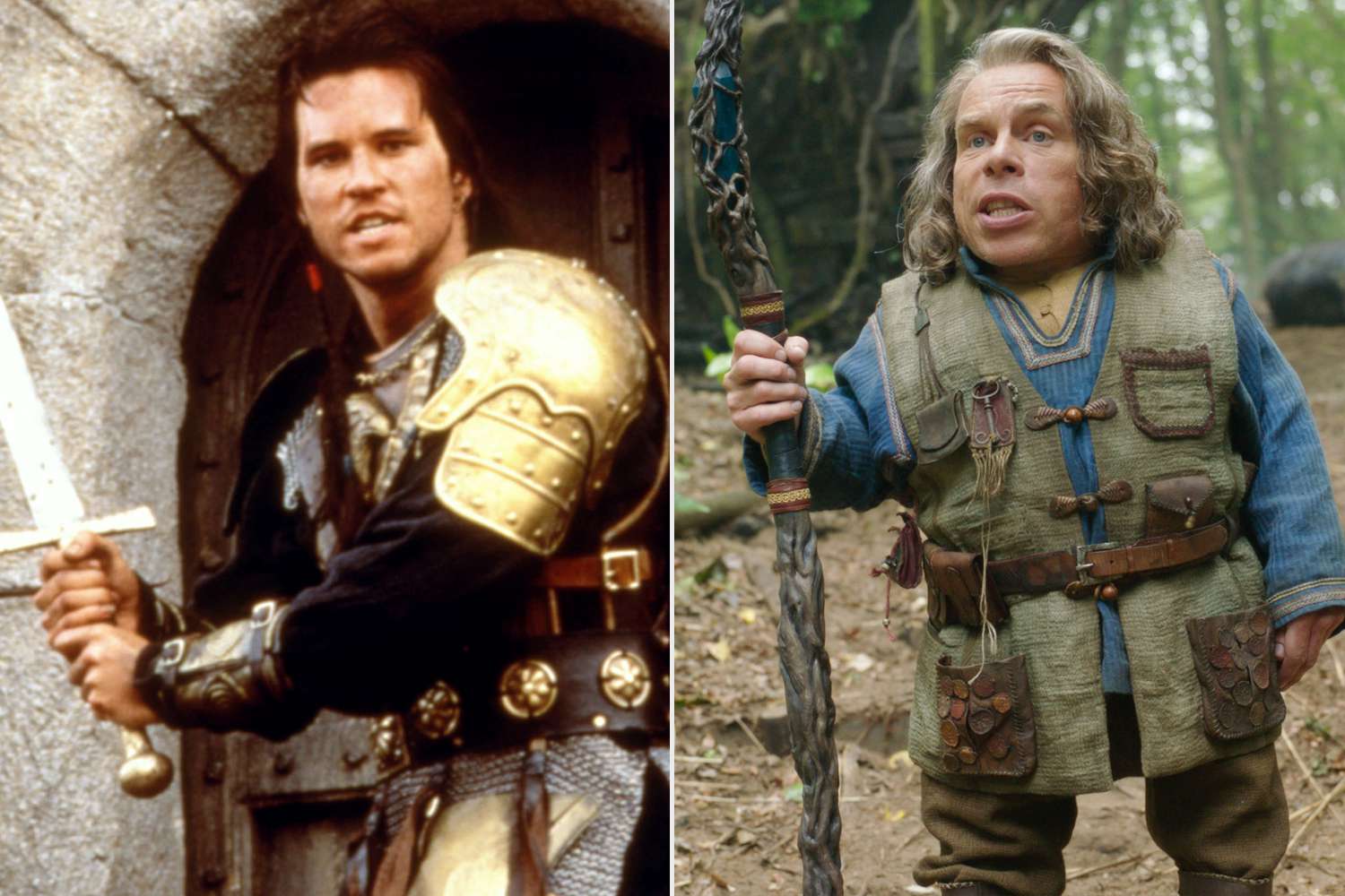 WILLOW, Val Kilmer, 1988, (c) MGM/courtesy Everett Collection; (L-R): Willow Ufgood (Warwick Davis) and (Graham Hughes) in Lucasfilm's WILLOW exclusively on Disney+. ©2022 Lucasfilm Ltd. & TM. All Rights Reserved.