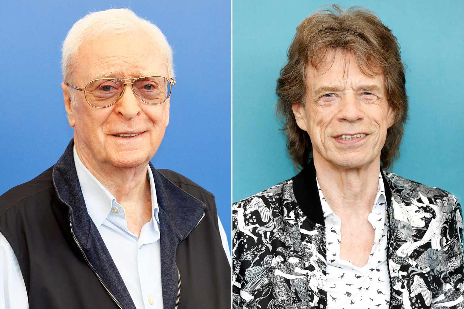 Michael Caine attends the 'My Generation' photocall during the 74th Venice Film Festival on September 5, 2017 in Venice, Italy. ; Mick Jagger attends the photo call for 'The Burnt Orange Heresy' during the 76th Venice Film Festival on September 7, 2019 in Venice, Italy. (Photo by Kurt Krieger/Corbis via Getty Images)
