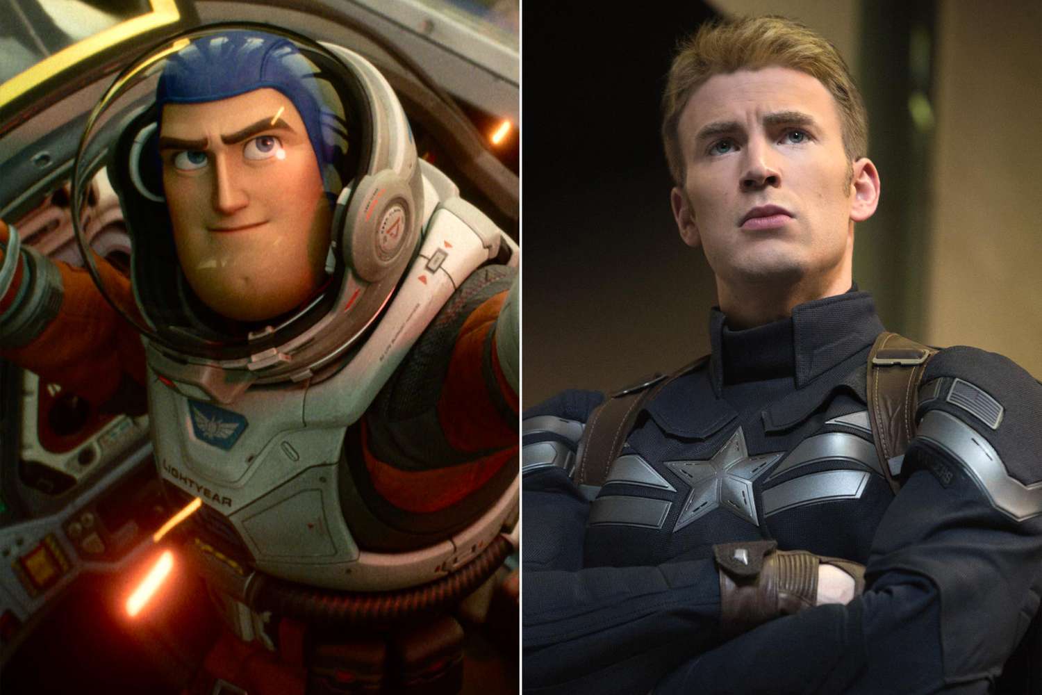 Chris Evans as Buzz Lightyear and Captain America