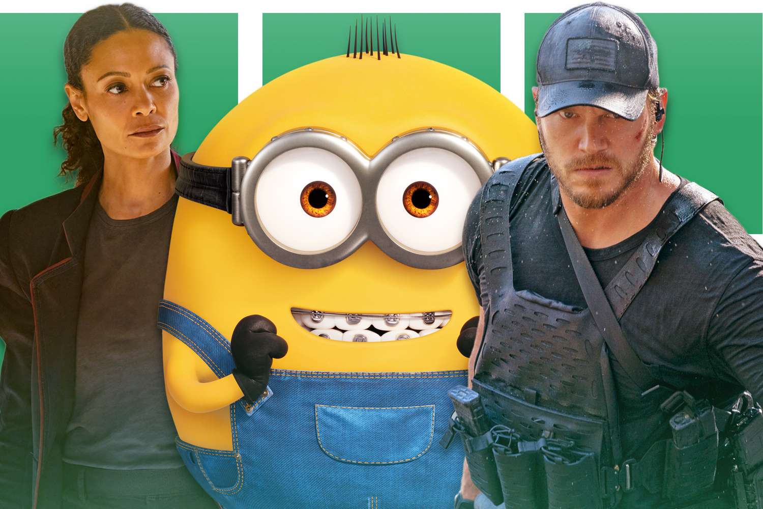 Minion (from the new Gru movie), Chris Pratt from The Terminal List, and Thandiwe Newton from Westworld
