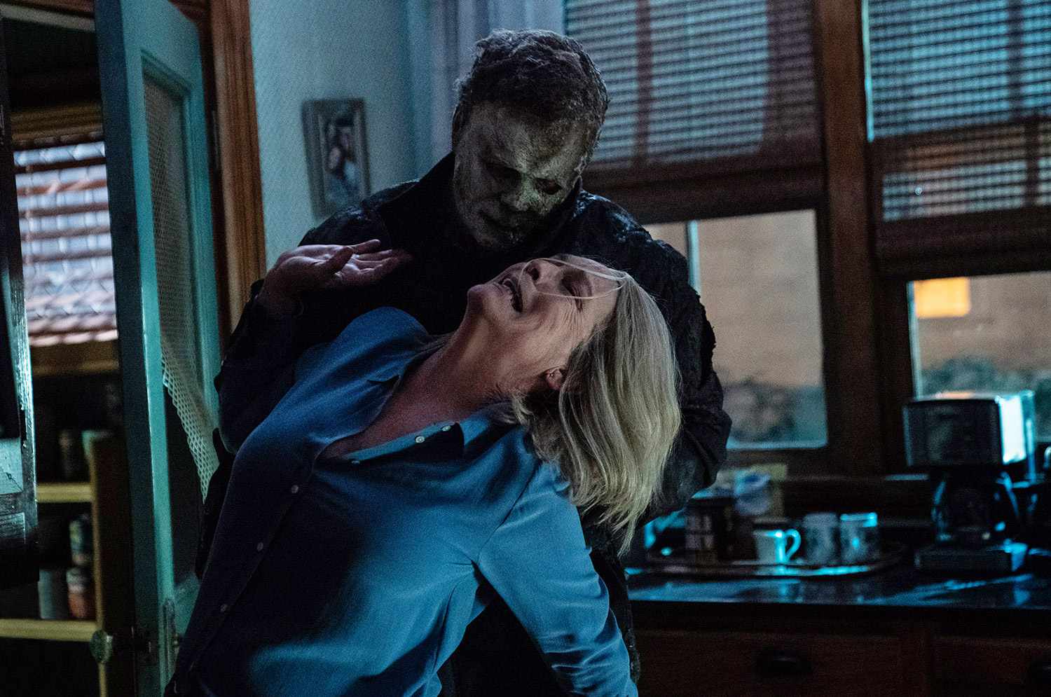 Michael Myers (aka The Shape) and Jamie Lee Curtis as Laurie Strode in HALLOWEEN ENDS, directed by David Gordon Gree