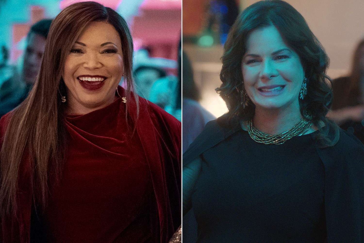 Uncoupled. (L to R) Tisha Campbell as Suzanne Prentiss, Tamala Reneé Jones as Mia in episode 107 of Uncoupled. Cr. Barbara Nitke/Netflix © 2022; Uncoupled. Marcia Gay Harden as Claire Lewis in episode 107 of Uncoupled. Cr. Courtesy of Netflix © 2022
