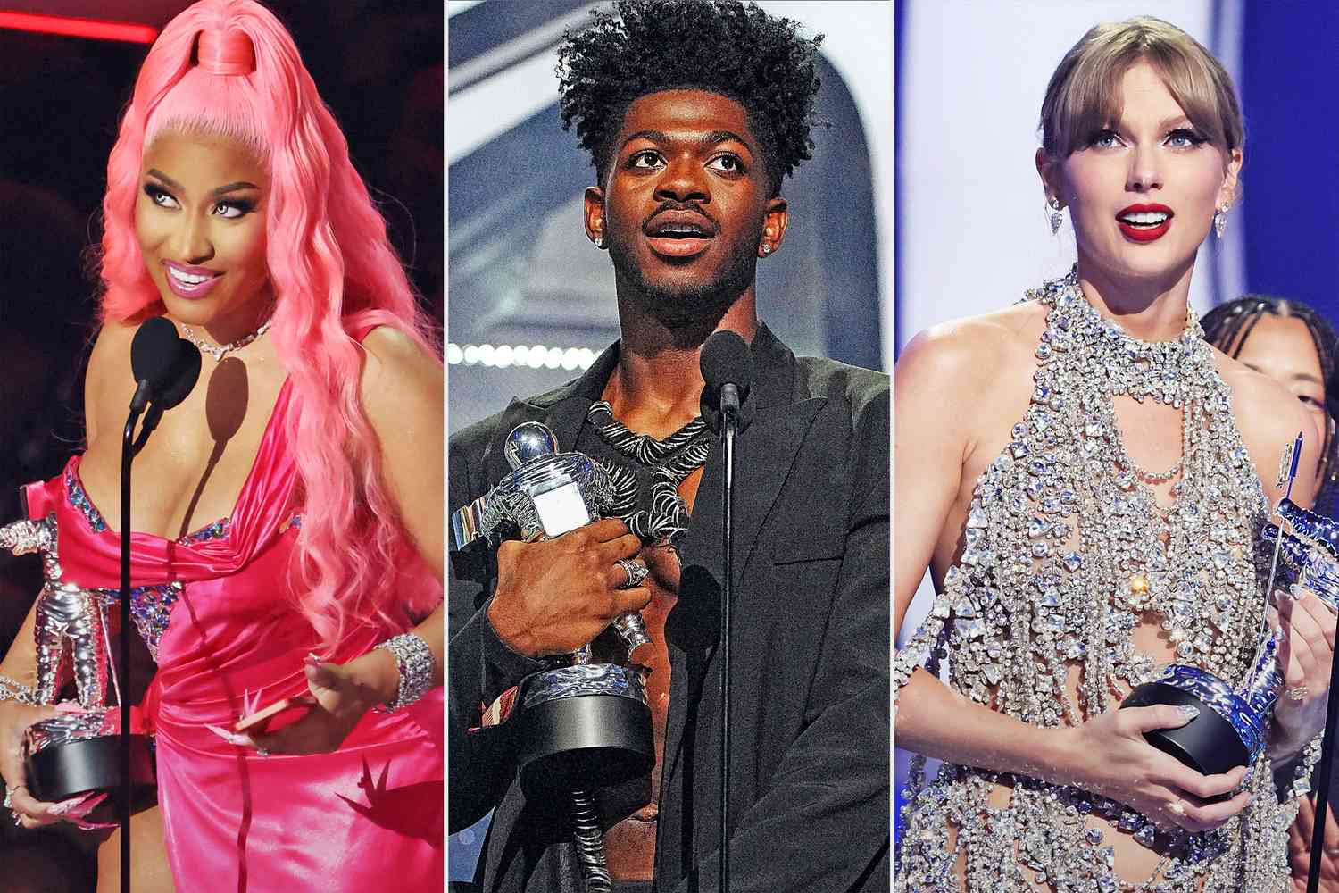 Nicki Minaj, Lil Nas X, and Taylor Swift at the 2022 MTV VMAs