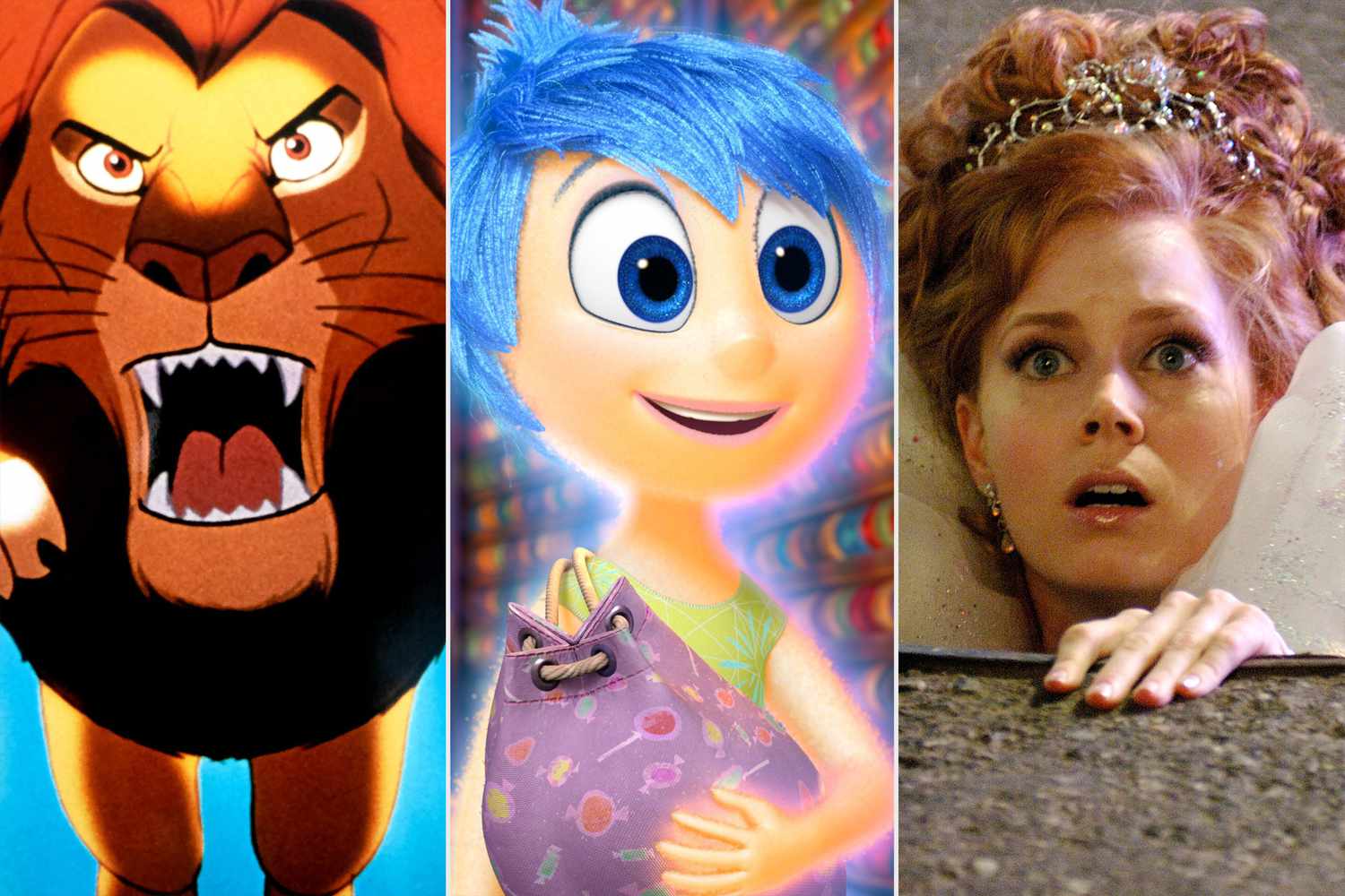 Mufasa from the Lion King, a character from Inside Out, and Amy Adams from Enchanted