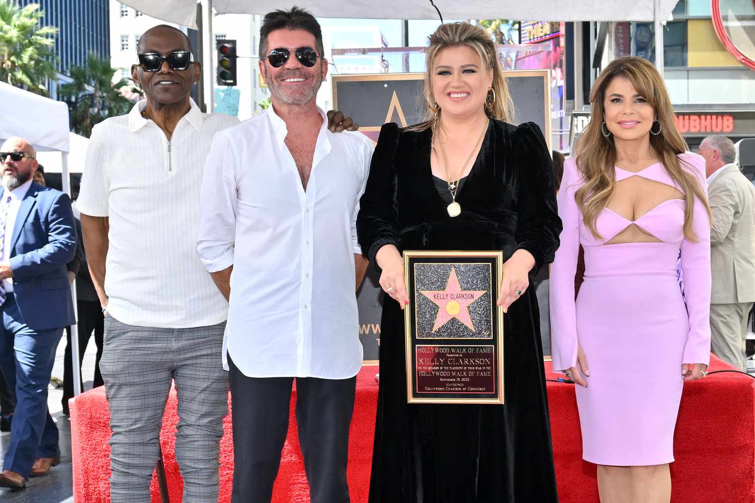 Randy Jackson, Simon Cowell, Kelly Clarkson, and Paula Abdul on the Hollywood Walk of Fame